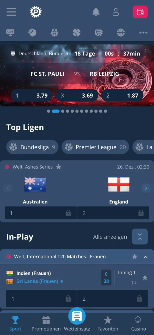 Platin Casino nach Login nutzen und Sportwetten sowie Casino spielen.