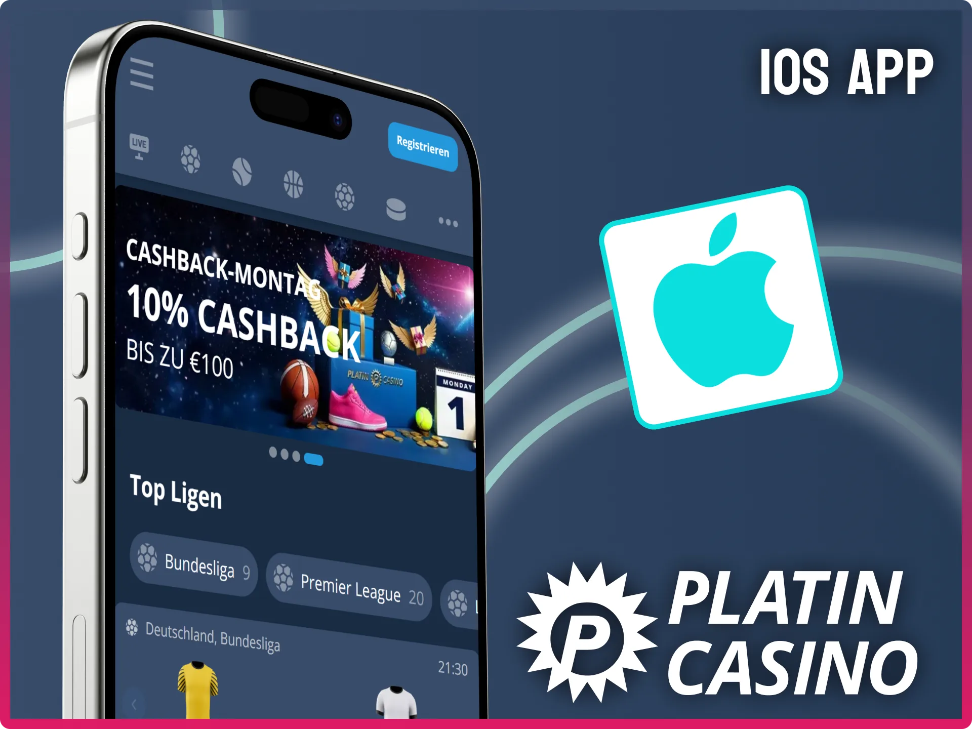 Installiere die optimierte iOS App für dein iPhone und spiele im Platin Casino.