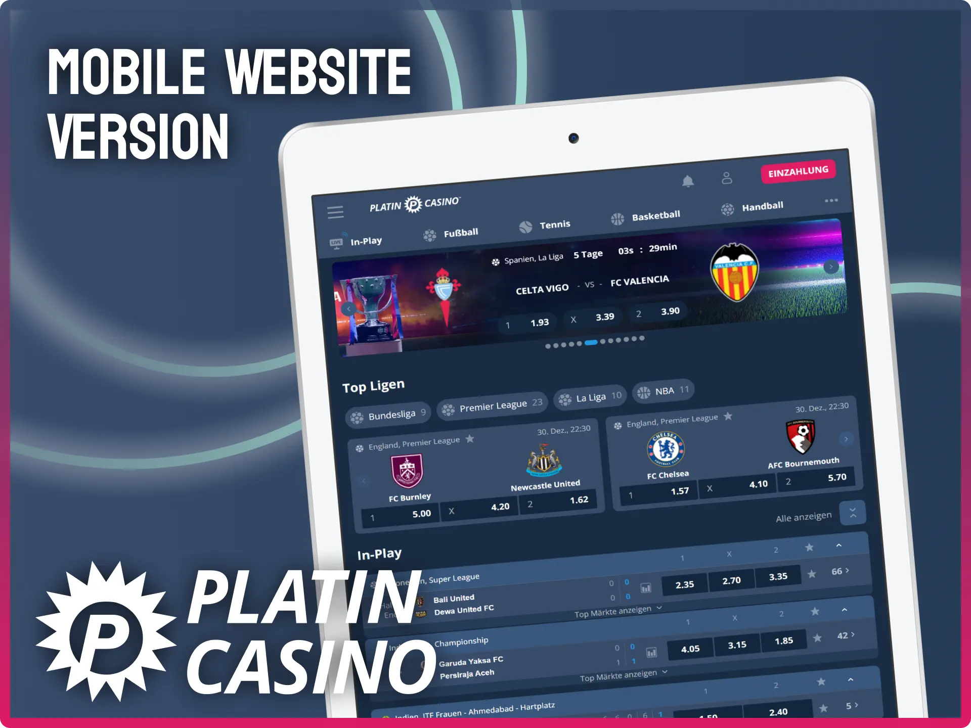 Nutze die flexible mobile Website Version von Platin Casino ganz ohne Download.