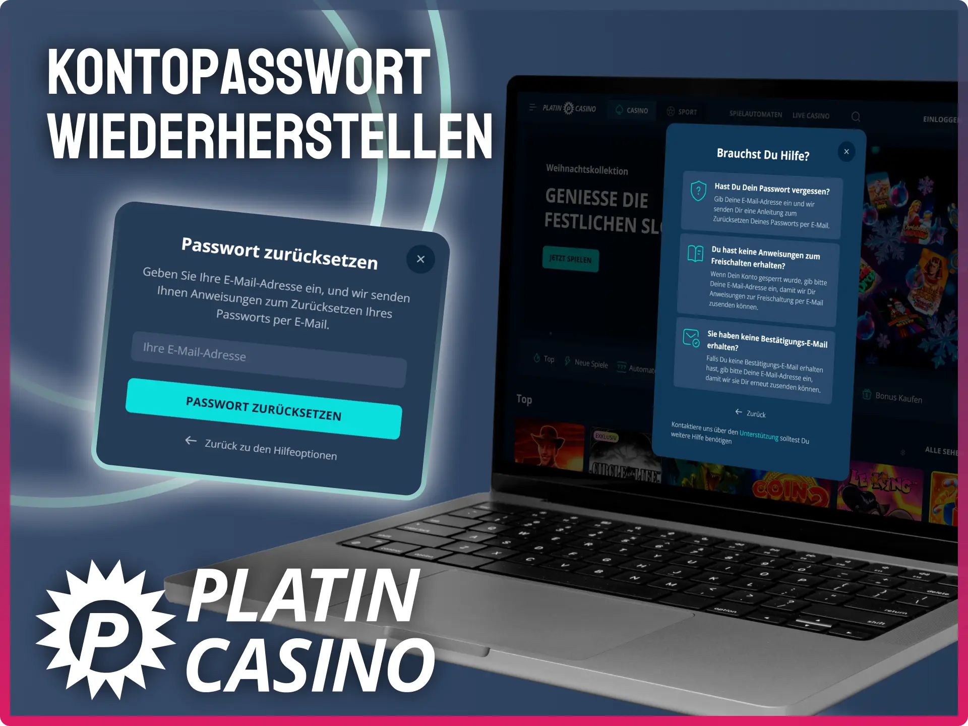 Setze dein Passwort sicher zurück und erhalte wieder Zugriff auf dein Platin Casino Konto.