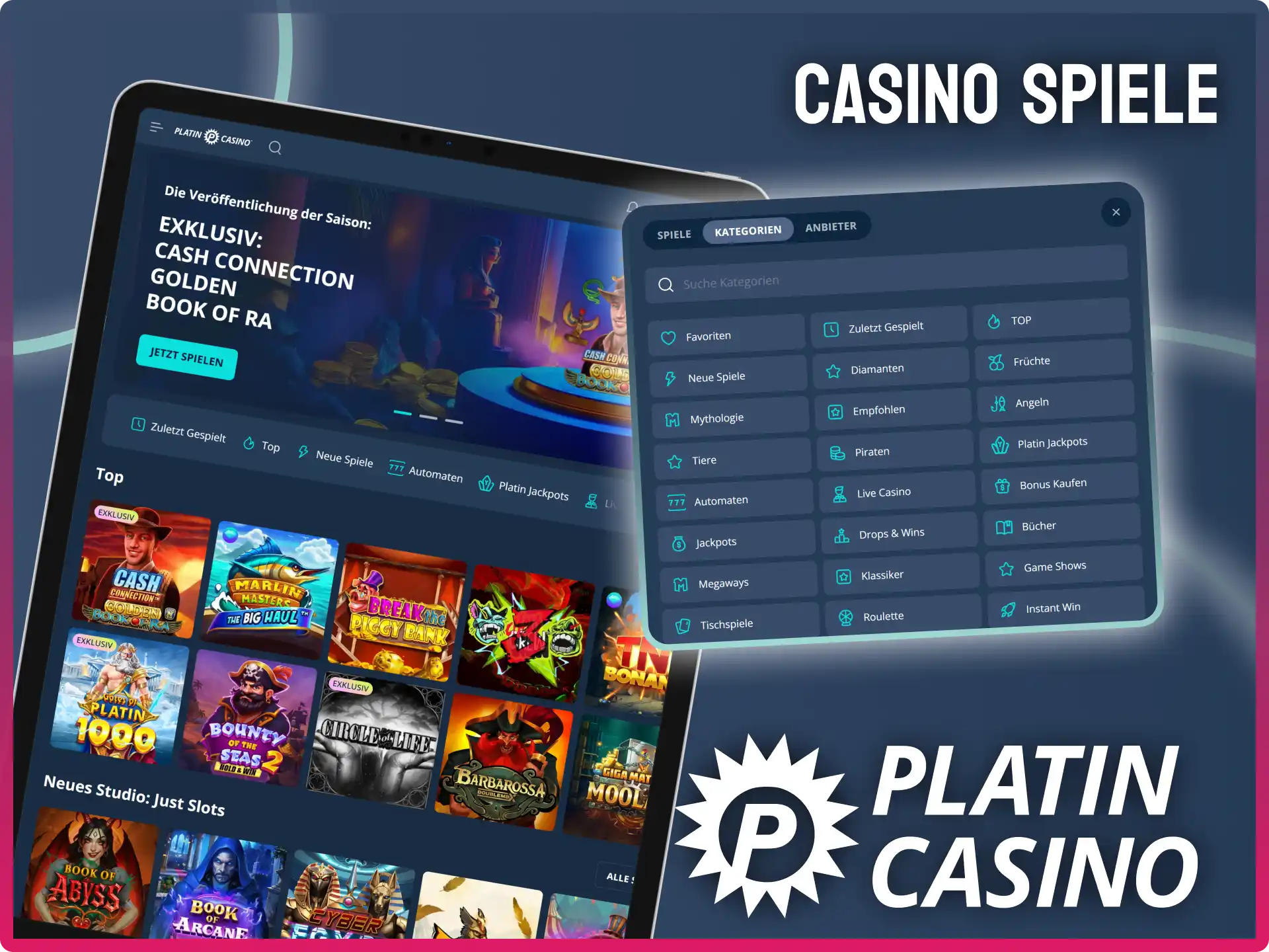Entdecke die riesige Auswahl an spannenden Casino-Spielen bei Platin Casino.