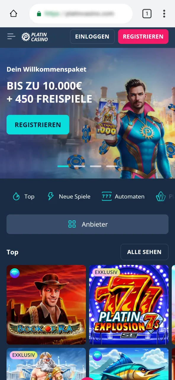 Öffne Website im Browser für Aviator bei Platincasino und beginne.