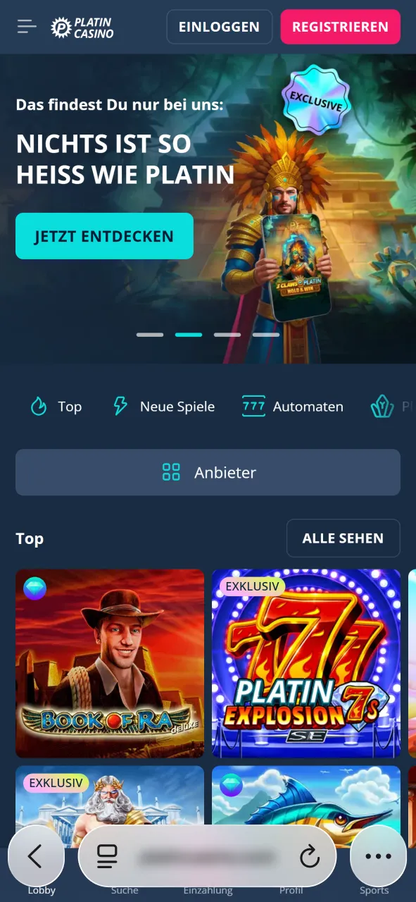 Öffne Website in Safari für Aviator bei Platincasino und fahre fort.