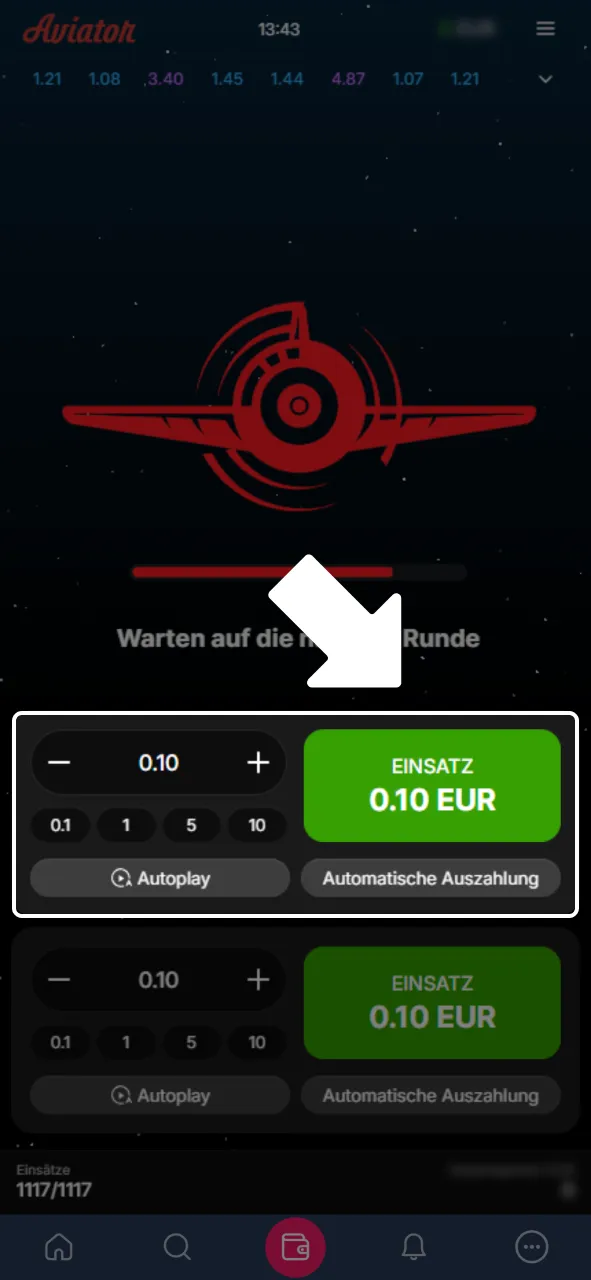 Lege Einsatz in Aviator bei Platincasino fest und starte deine Runde.