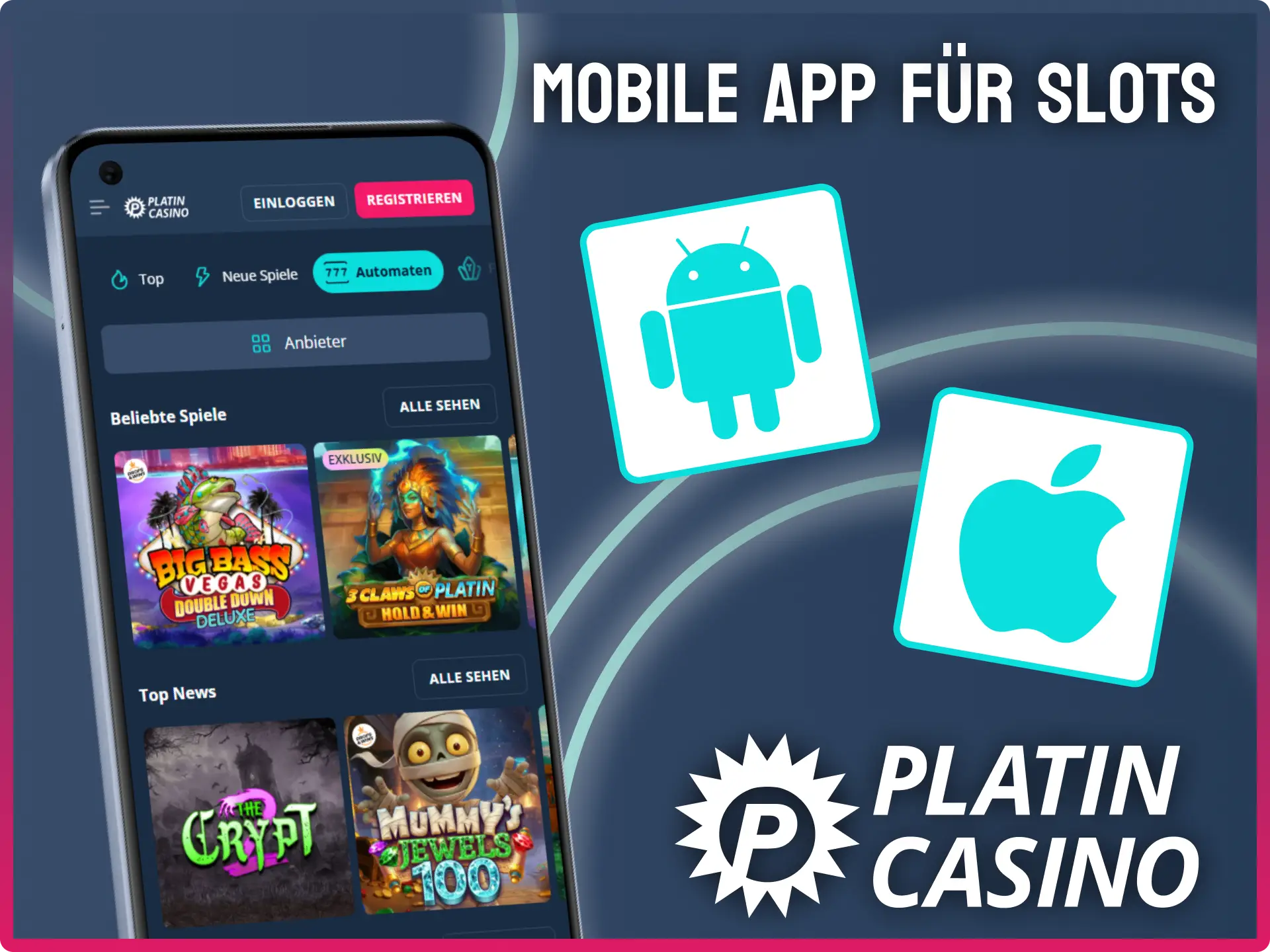 Nutze Platincasino Mobile App für Slots und spiele überall.