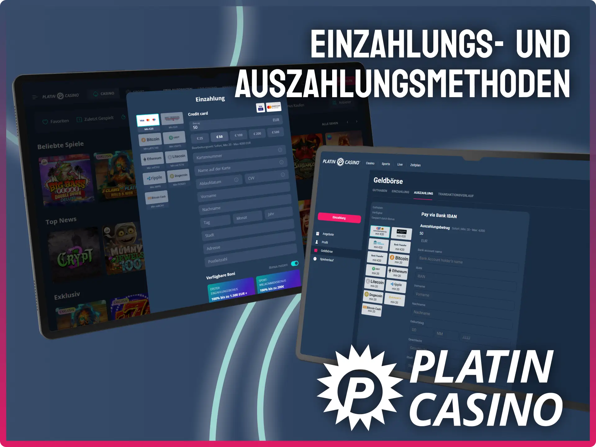 Nutze Ein und Auszahlungsmethoden bei Platincasino sicher und schnell.
