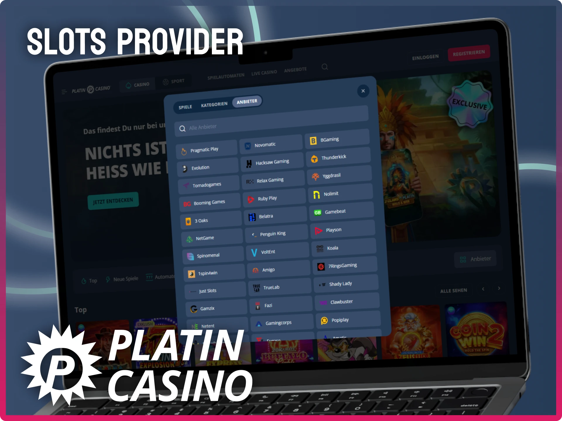 Entdecke Slots Provider bei Platincasino und finde beste Entwickler.