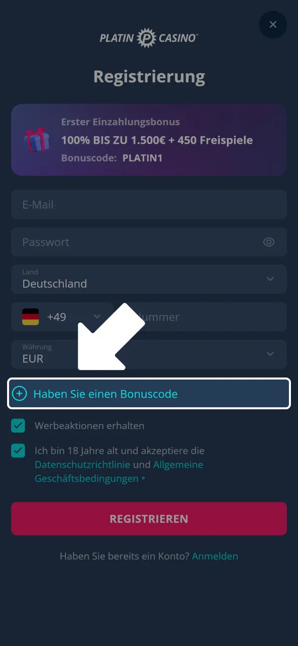 Füge Bonuscode bei Platincasino hinzu und sichere dir Vorteile.