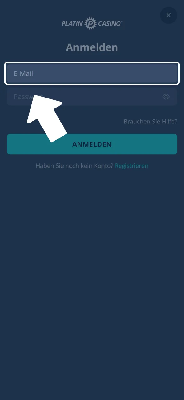 Gib E-Mail bei Platincasino ein und fahre mit Anmeldung fort.