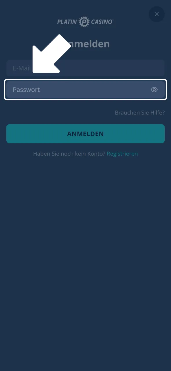 Gib Passwort bei Platincasino ein und bestätige Zugang.