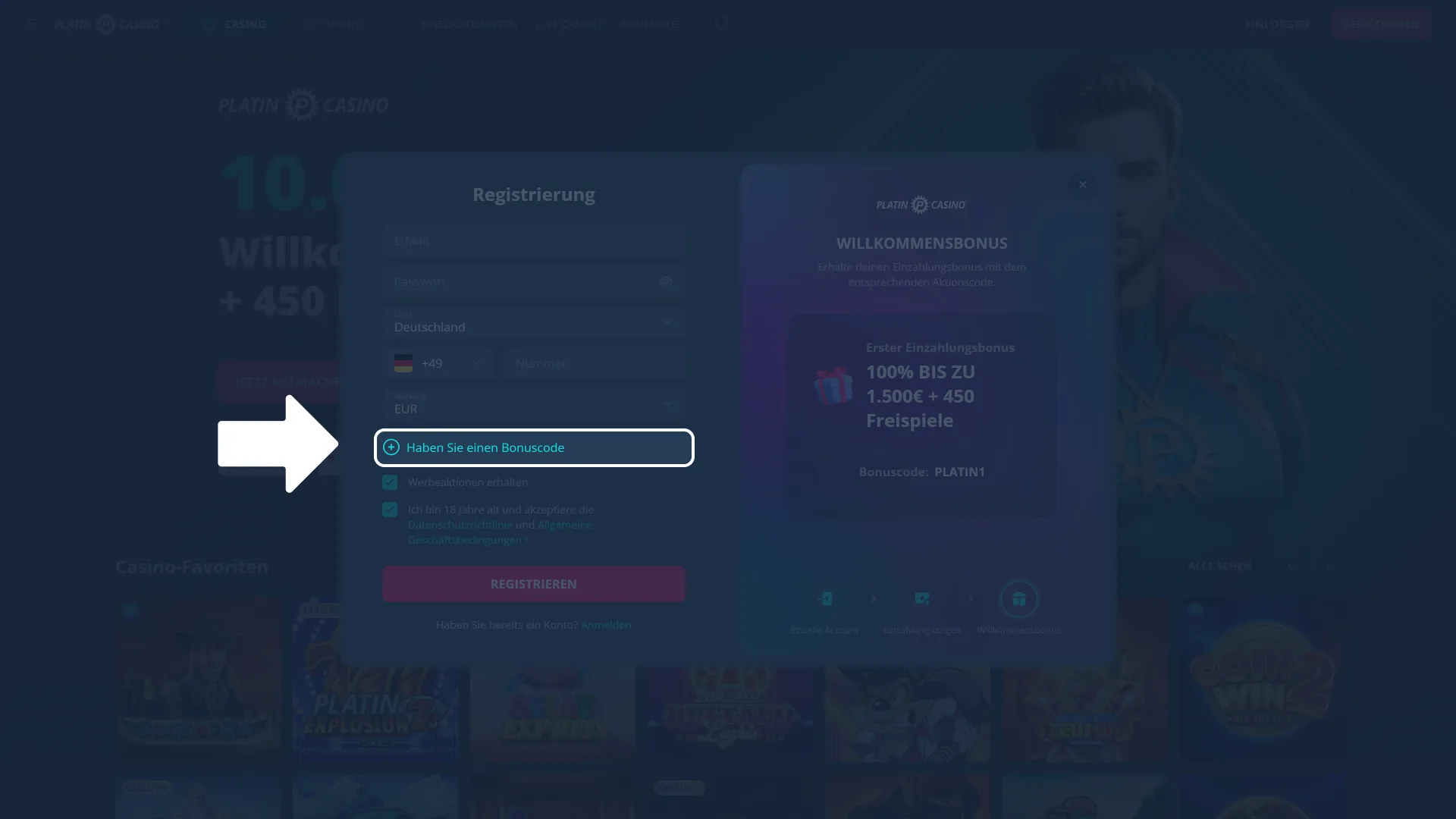 Prüfe Bonuscode und Optionen bei Platincasino vor dem Abschluss.