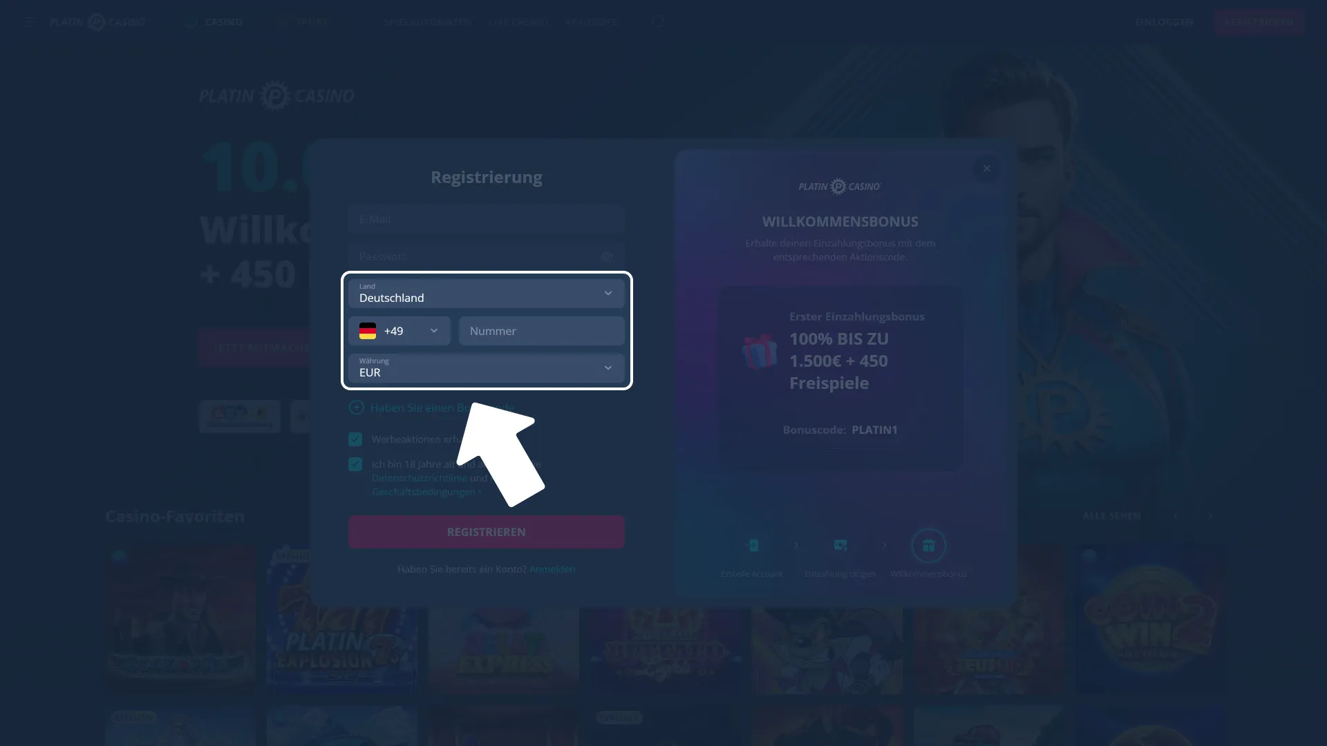 Wähle persönliche Angaben bei Platincasino und vervollständige dein Profil.